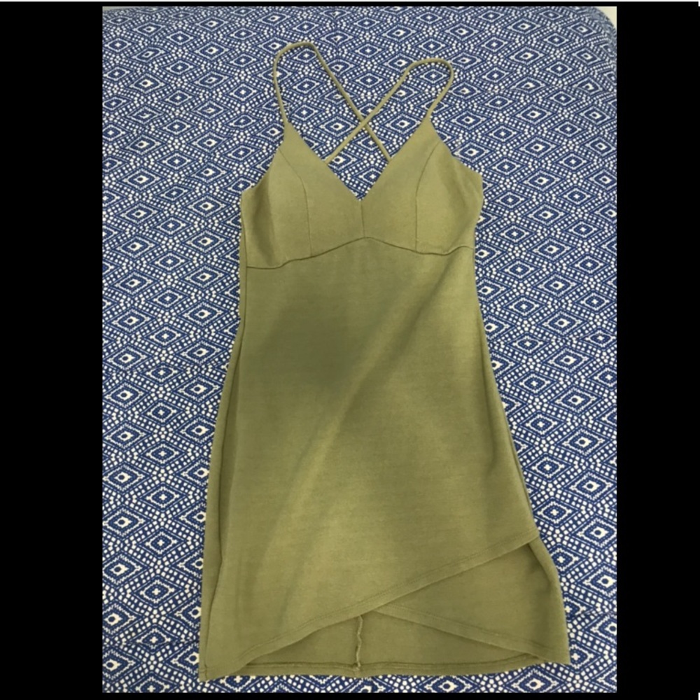 Asymmetrical Open Back Olive Dress